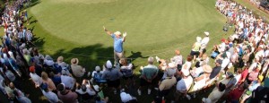 Tiger Woods hits out of the bunker on hole seven during the third round of THE PLAYERS Championship held on THE PLAYERS Stadium Course at TPC Sawgrass in Ponte Vedra Beach, Florida, on May 12, 2007. (Photo by F. Vuich/PGA)